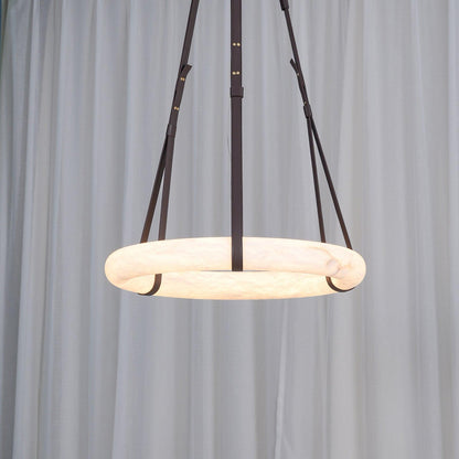 Leather Accents With Premium Alabaster Pendant Light