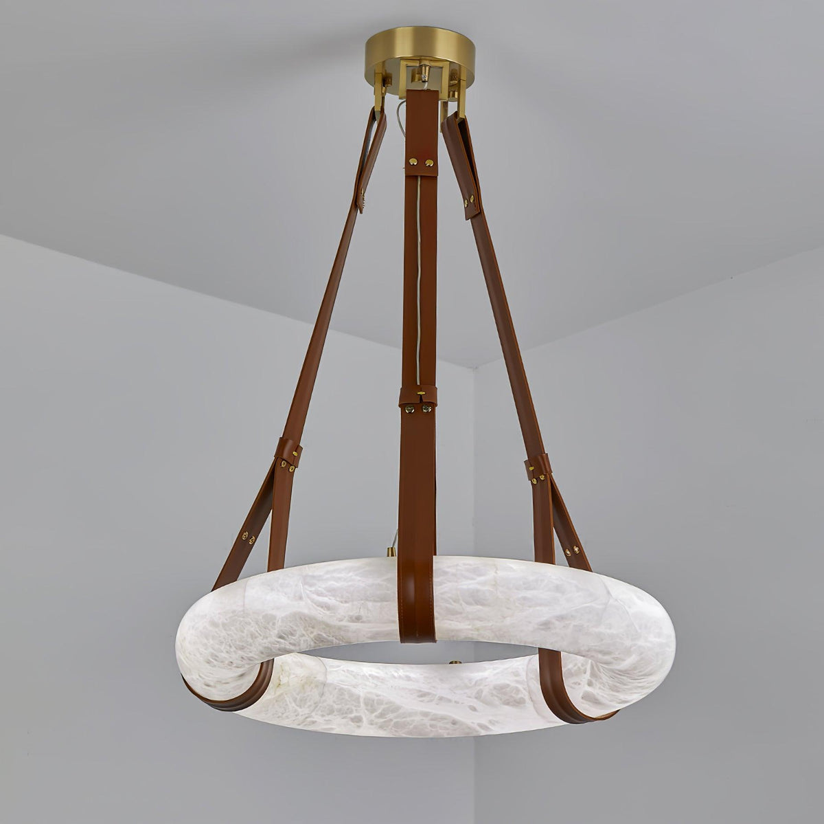 Alabaster Ring And Leather Straps Star Pendant Light