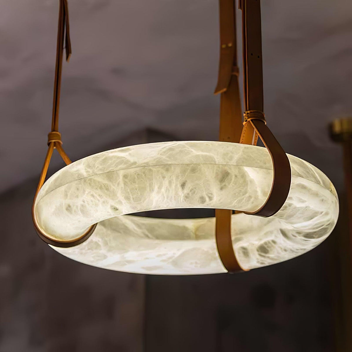 Alabaster Ring And Leather Straps Star Pendant Light