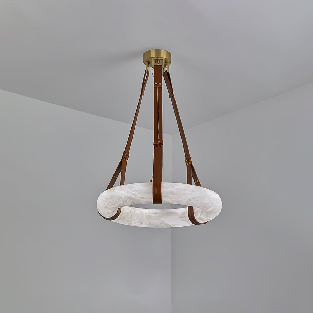 Alabaster Ring And Leather Straps Star Pendant Light
