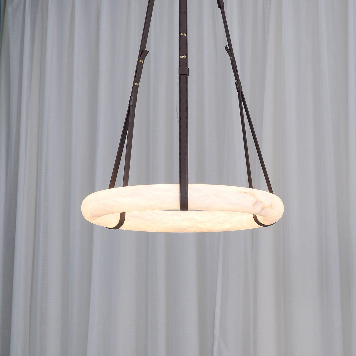 Alabaster Ring And Leather Straps Star Pendant Light