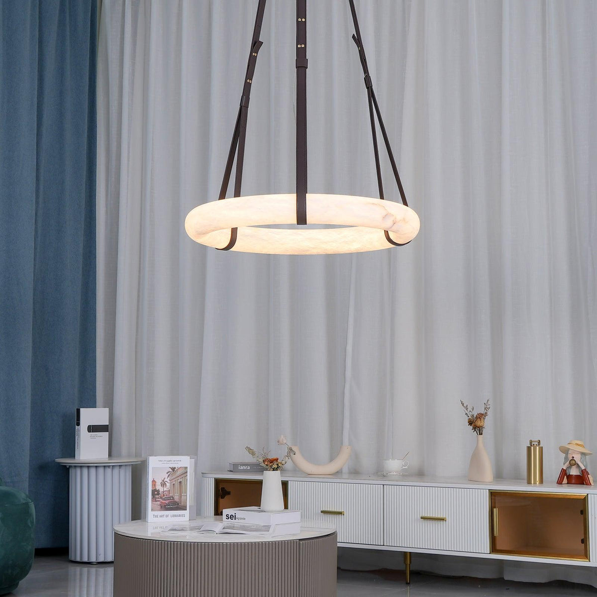 Alabaster Ring And Leather Straps Star Pendant Light