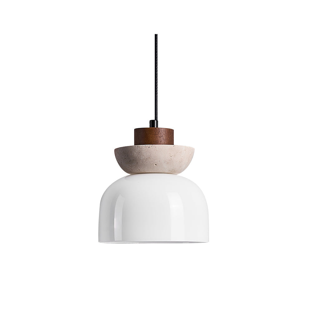 Layered Glass Pendant Light With Premium Travertine Dome