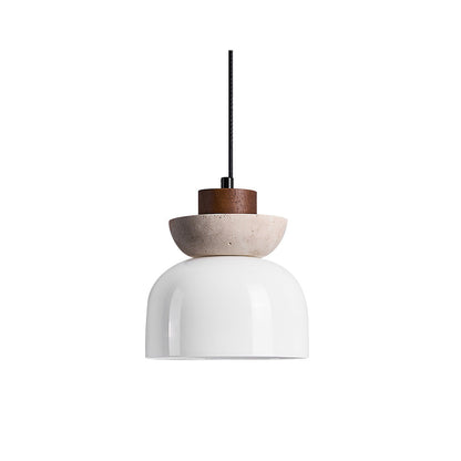 Layered Glass Pendant Light With Premium Travertine Dome