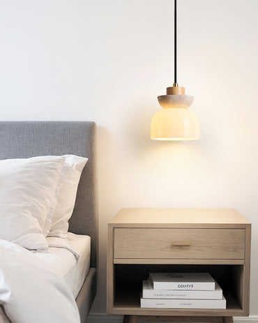 Layered Glass Pendant Light With Premium Travertine Dome