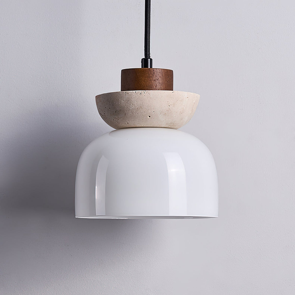 Layered Glass Pendant Light With Premium Travertine Dome