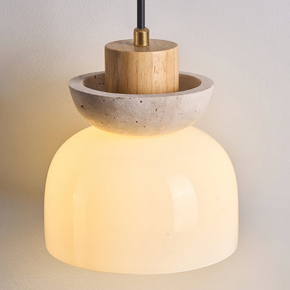 Layered Glass Pendant Light With Premium Travertine Dome