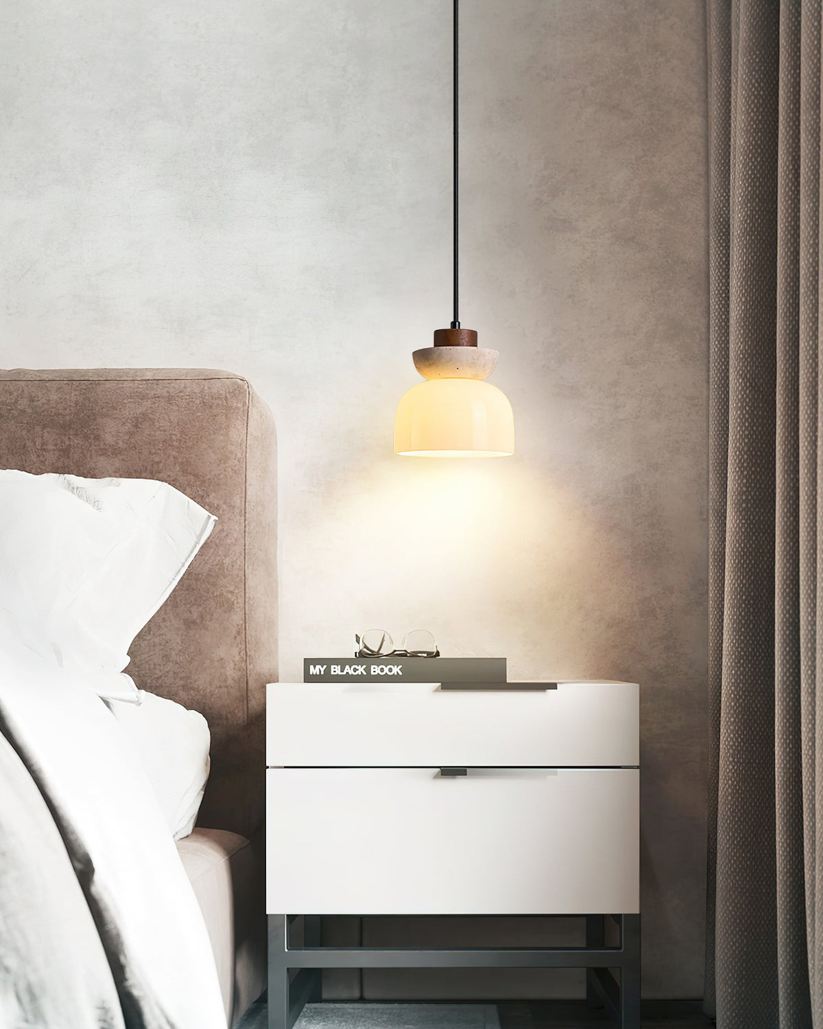 Layered Glass Pendant Light With Premium Travertine Dome