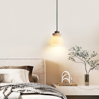 Layered Glass Pendant Light With Premium Travertine Dome