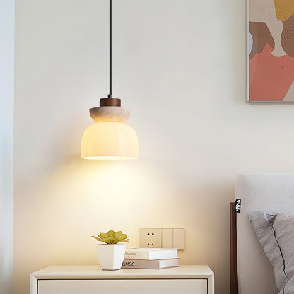 Layered Glass Pendant Light With Premium Travertine Dome