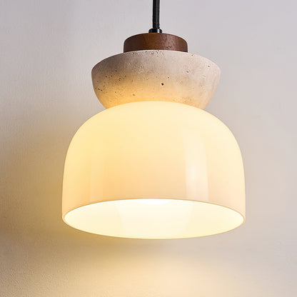 Layered Glass Pendant Light With Premium Travertine Dome