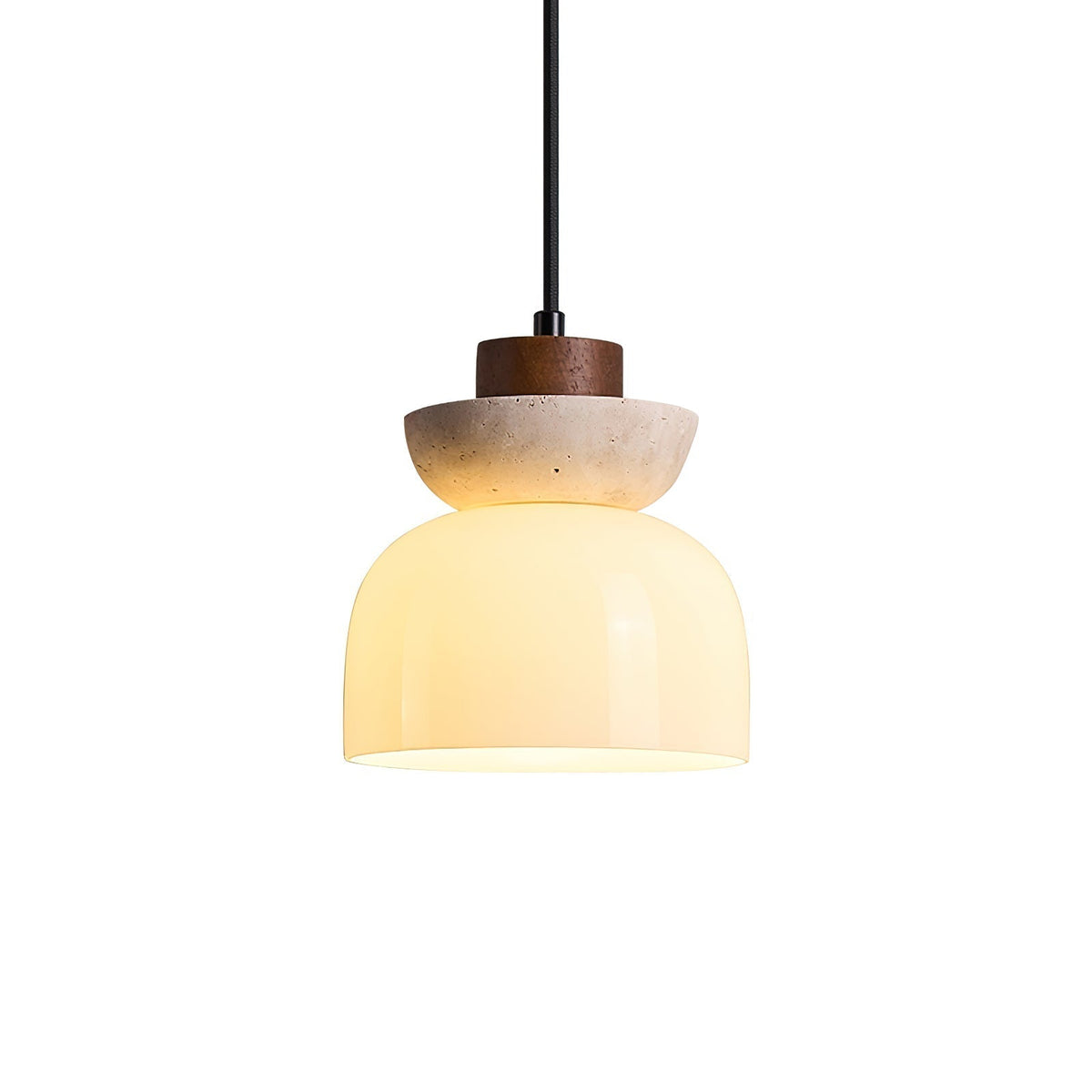 Layered Glass Pendant Light With Premium Travertine Dome