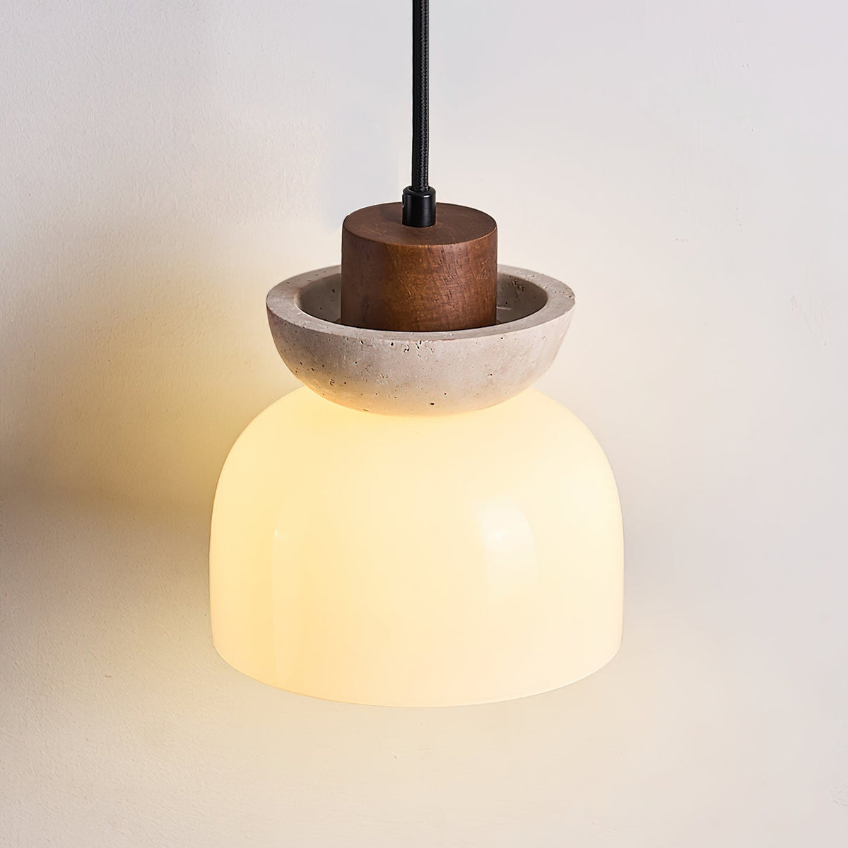 Layered Glass Pendant Light With Premium Travertine Dome