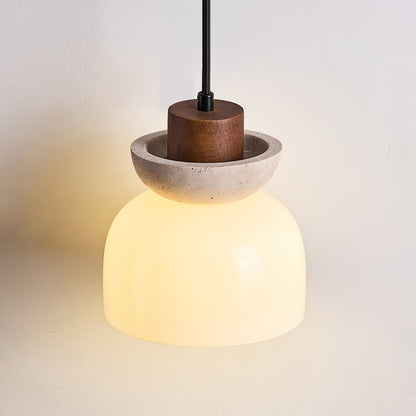 Layered Glass Pendant Light With Premium Travertine Dome