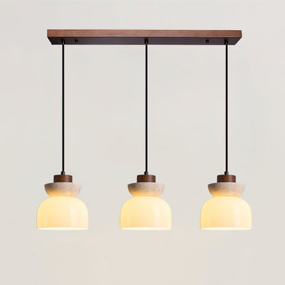 Layered Glass Pendant Light With Premium Travertine Dome