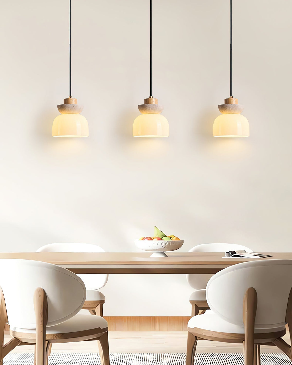 Layered Glass Pendant Light With Premium Travertine Dome