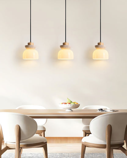 Layered Glass Pendant Light With Premium Travertine Dome