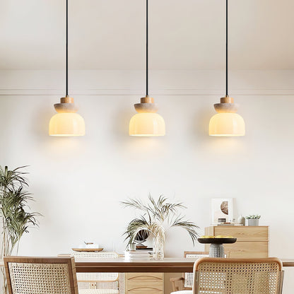 Layered Glass Pendant Light With Premium Travertine Dome