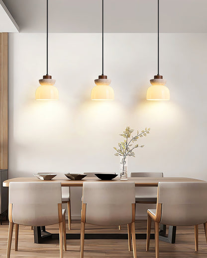 Layered Glass Pendant Light With Premium Travertine Dome