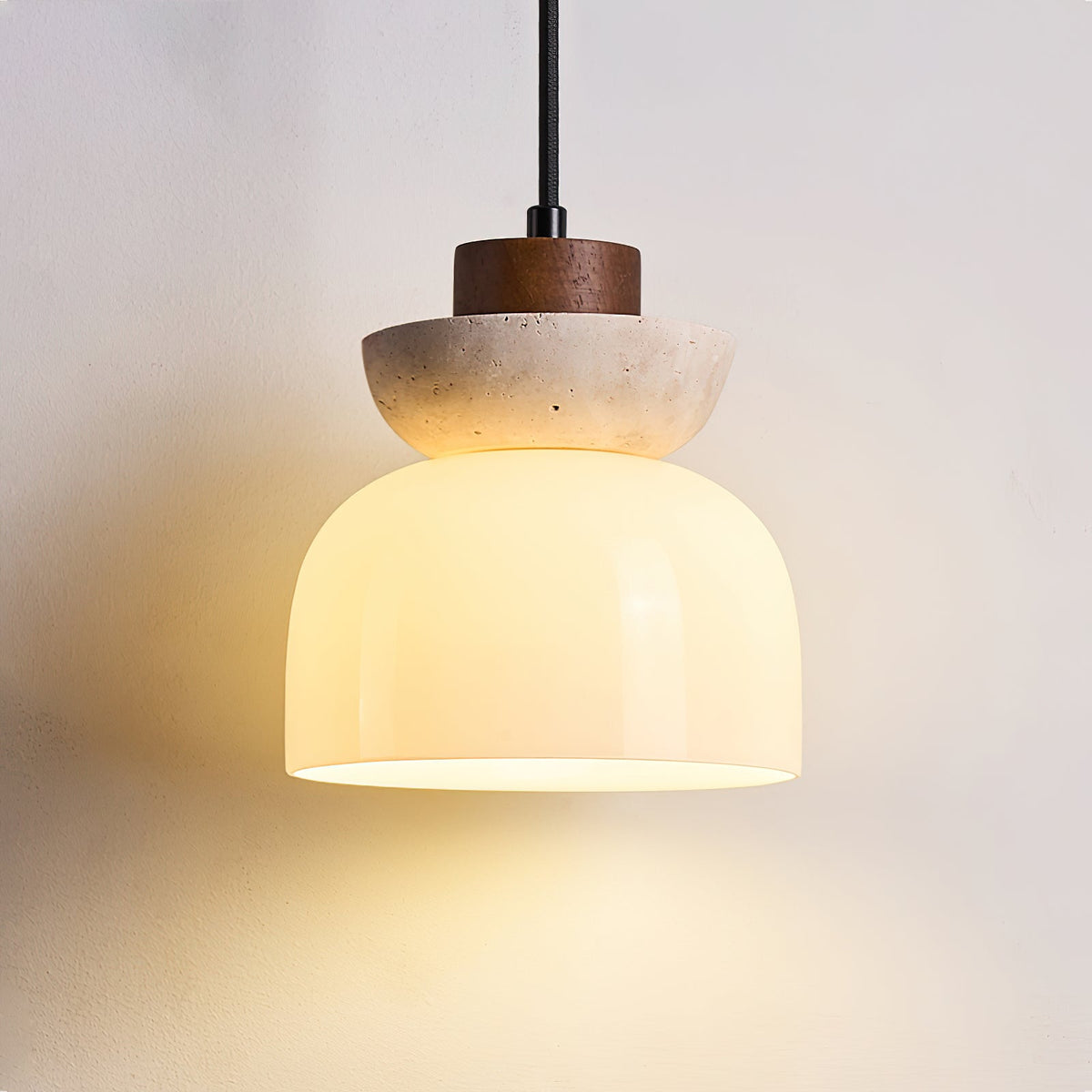 Layered Glass Pendant Light With Premium Travertine Dome