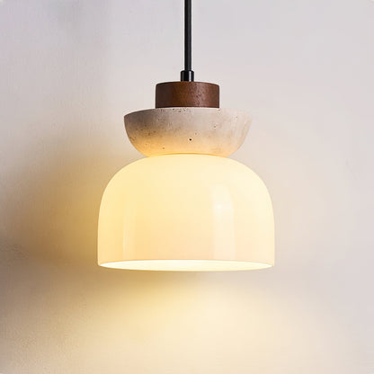 Layered Glass Pendant Light With Premium Travertine Dome
