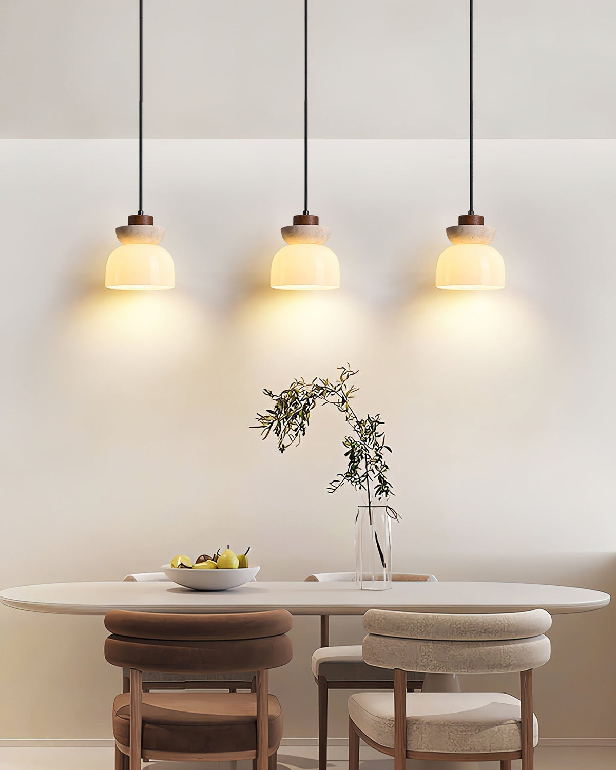 Layered Glass Pendant Light With Premium Travertine Dome