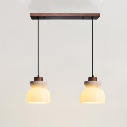 Layered Glass Pendant Light With Premium Travertine Dome