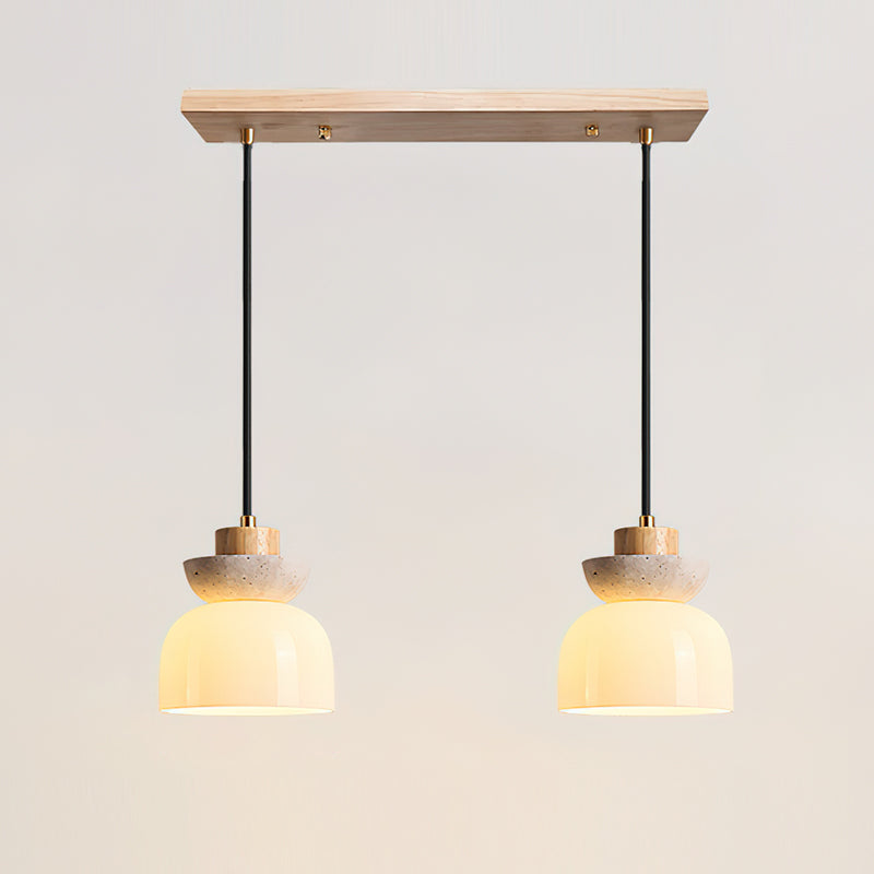 Layered Glass Pendant Light With Premium Travertine Dome