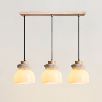 Layered Glass Pendant Light With Premium Travertine Dome