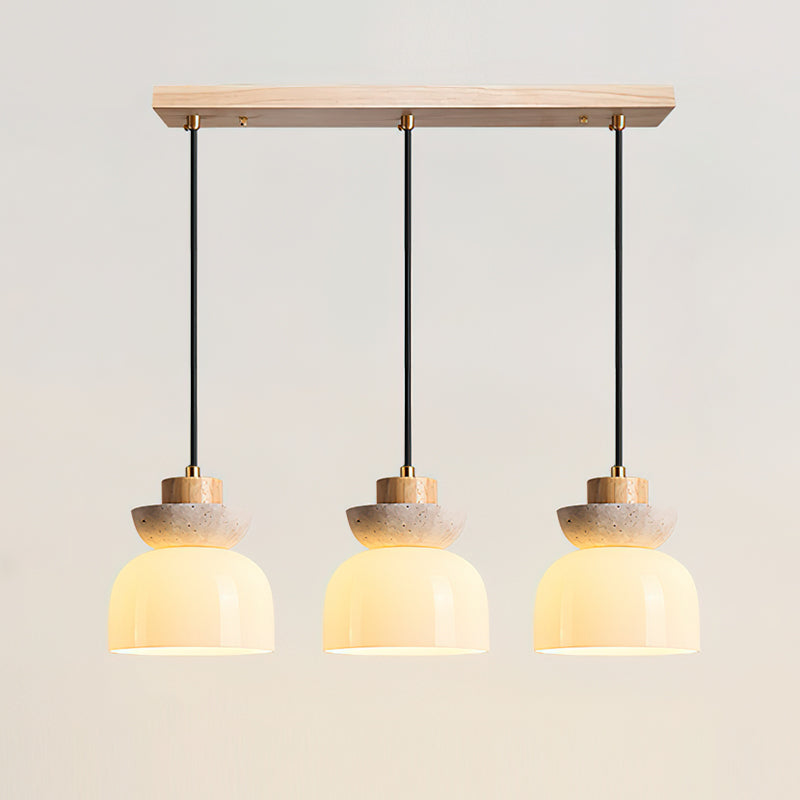 Layered Glass Pendant Light With Premium Travertine Dome