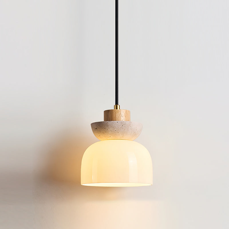 Layered Glass Pendant Light With Premium Travertine Dome