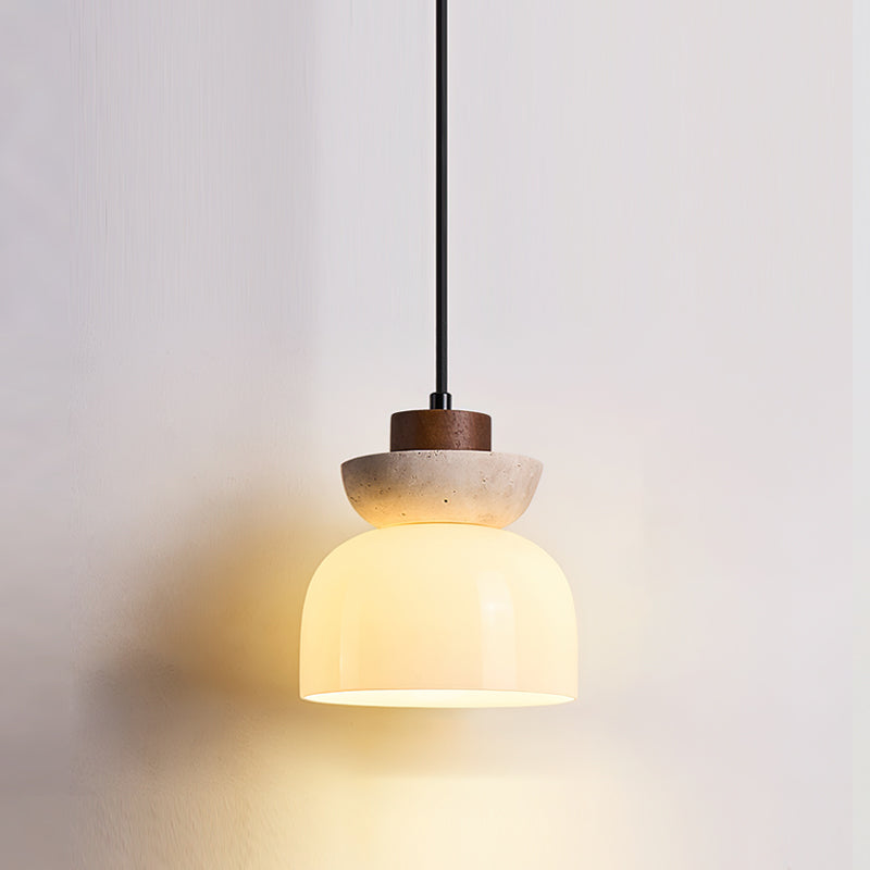 Layered Glass Pendant Light With Premium Travertine Dome