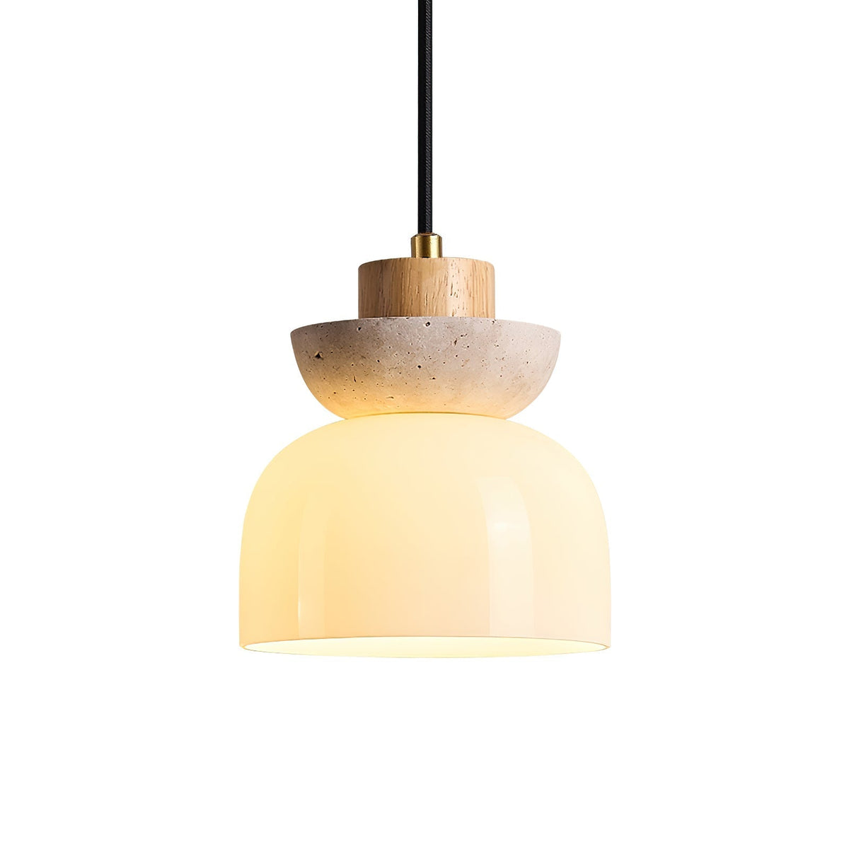 Layered Glass Pendant Light With Premium Travertine Dome
