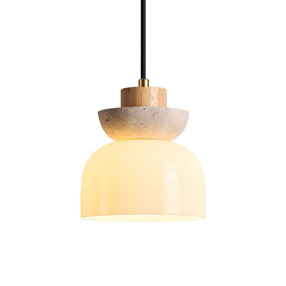 Layered Glass Pendant Light With Premium Travertine Dome