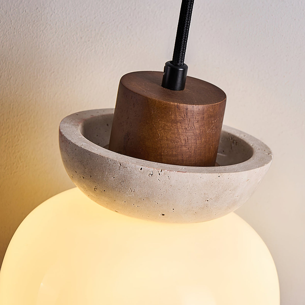 Layered Glass Pendant Light With Premium Travertine Dome