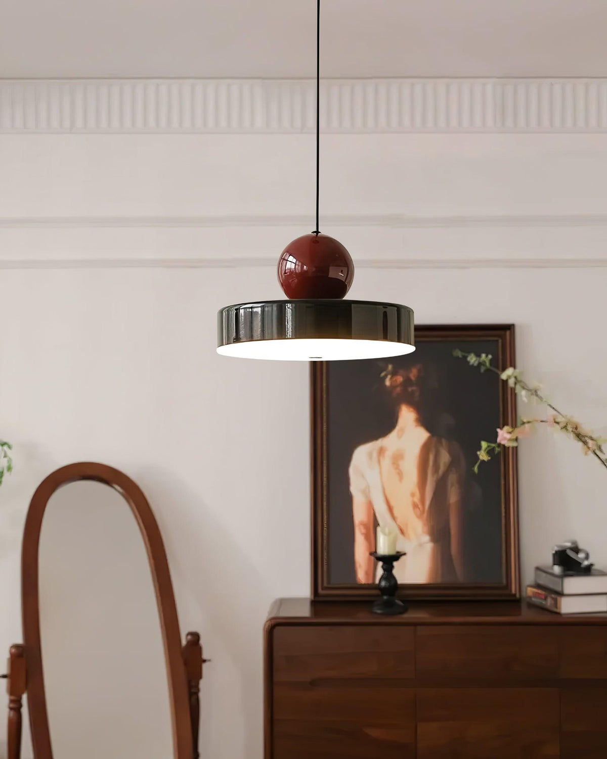 Red Sphere Shade Pendant Lamp And Integrated LED