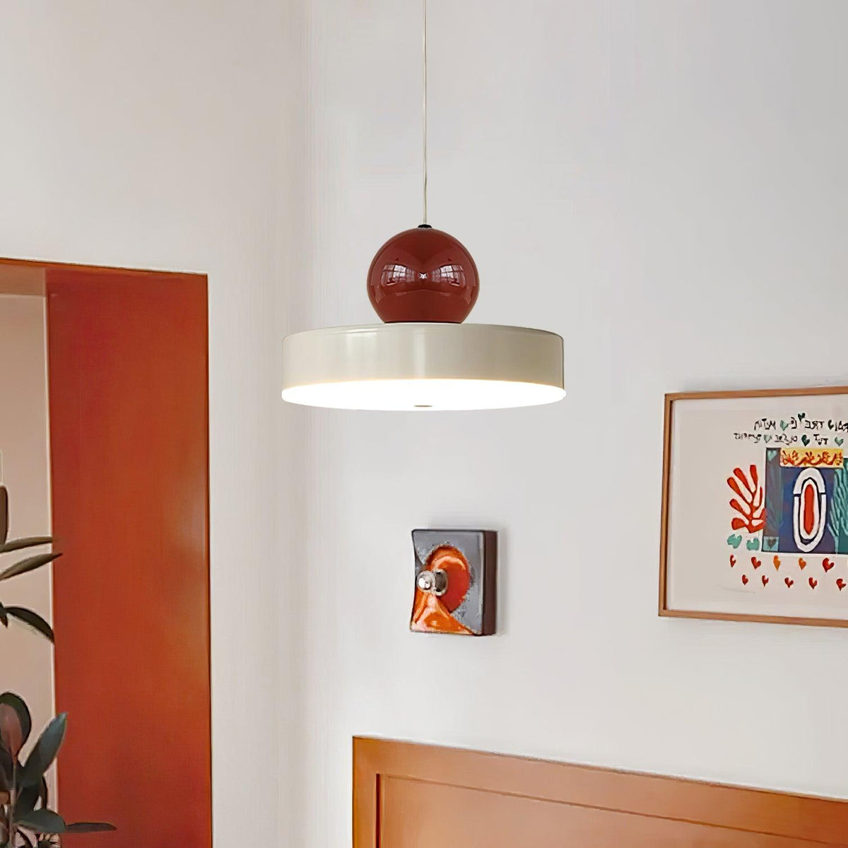 Red Sphere Shade Pendant Lamp And Integrated LED