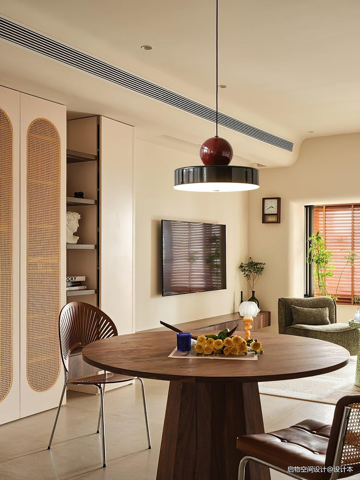 Red Sphere Shade Pendant Lamp And Integrated LED