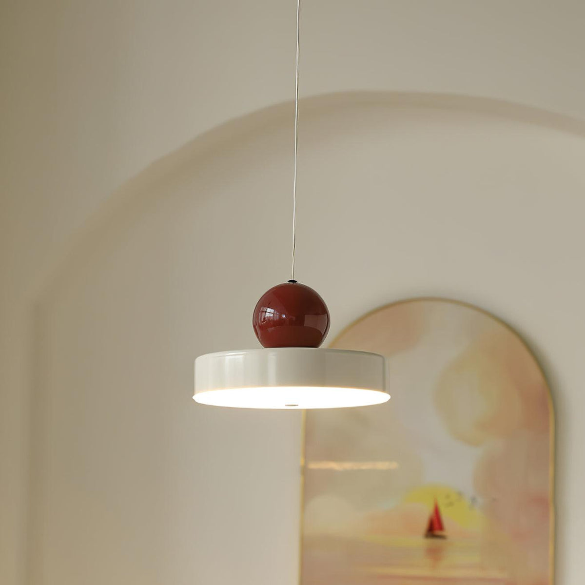Red Sphere Shade Pendant Lamp And Integrated LED