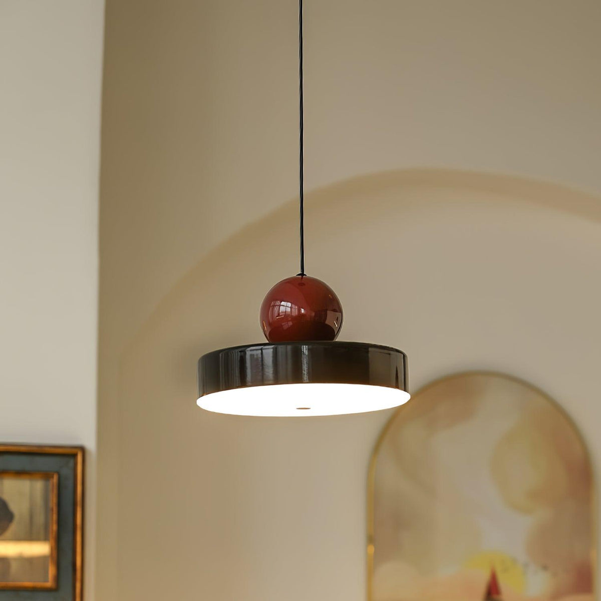 Red Sphere Shade Pendant Lamp And Integrated LED