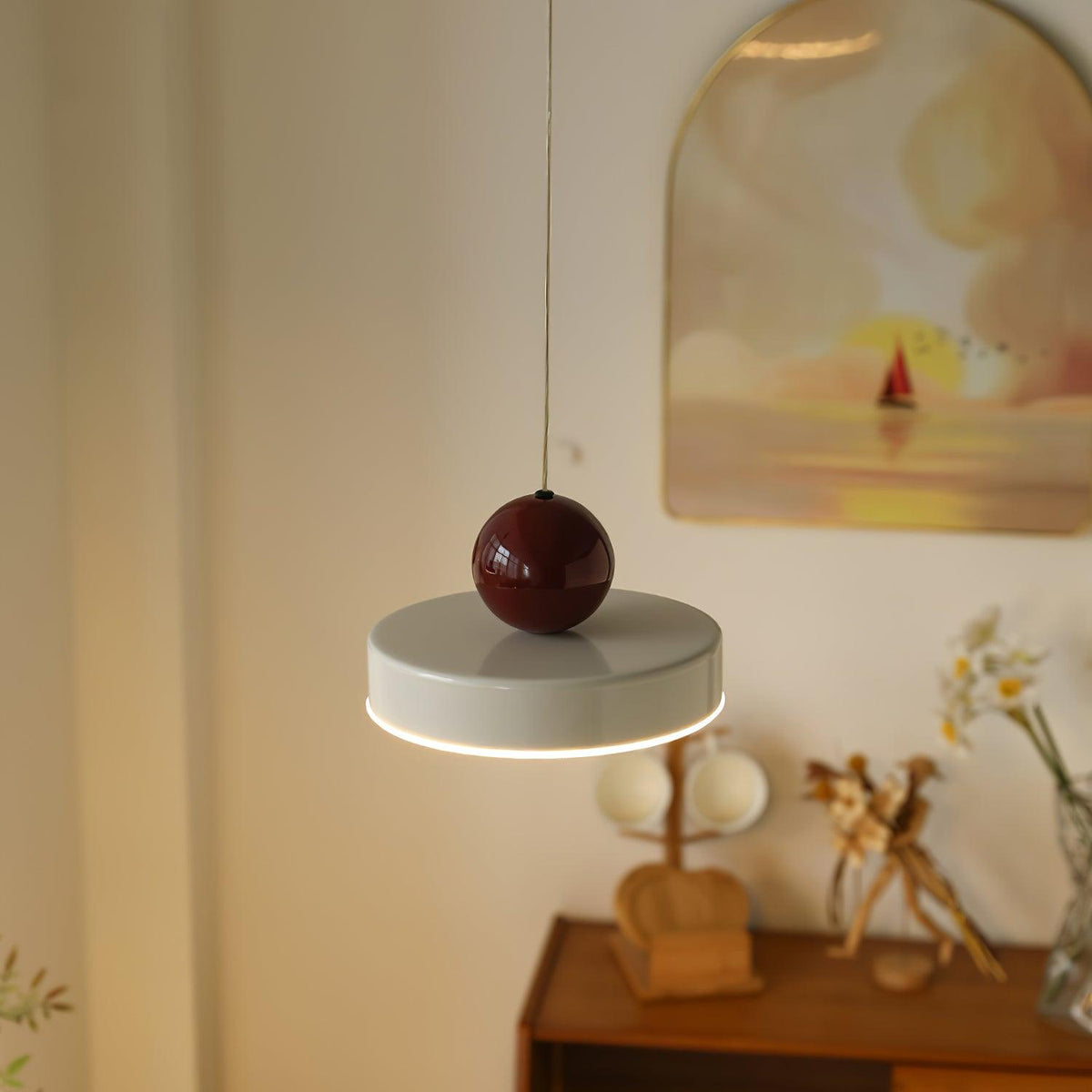 Red Sphere Shade Pendant Lamp And Integrated LED