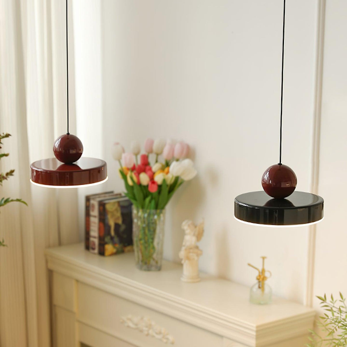 Red Sphere Shade Pendant Lamp And Integrated LED