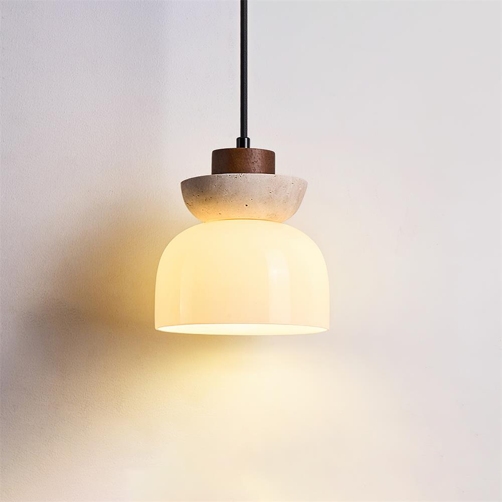 Dome Travertine Glass Pendant Light With Diffused Glow