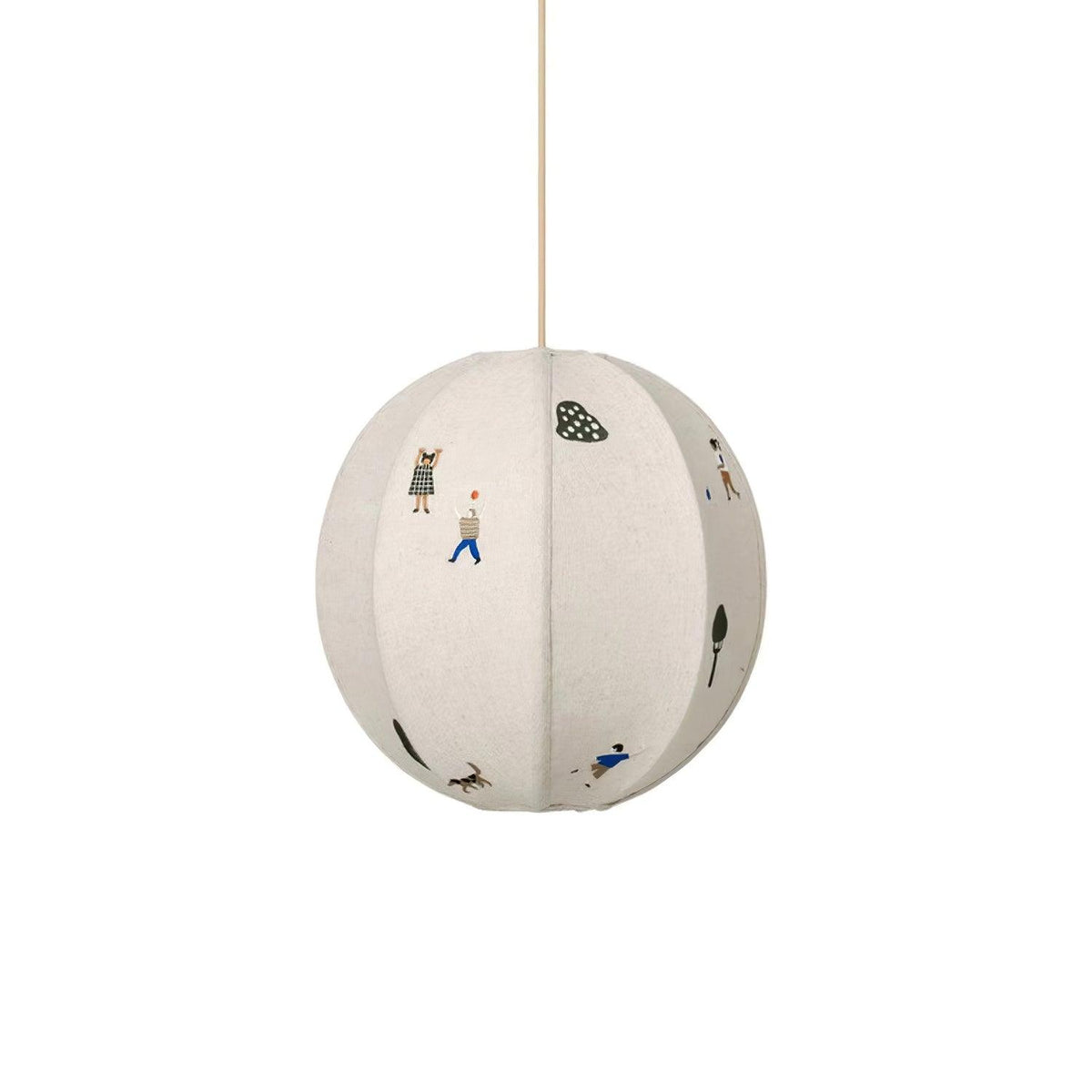 Cotton Embroidered Park Scene With Paper Ball Pendant Light