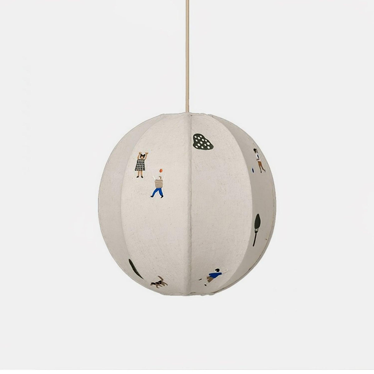 Cotton Embroidered Park Scene With Paper Ball Pendant Light