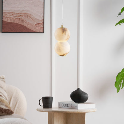 Warm Ambient Lighting Alabaster Pendant Light With Brass Stem