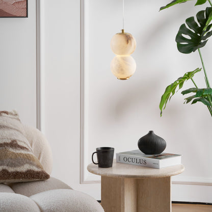 Warm Ambient Lighting Alabaster Pendant Light With Brass Stem