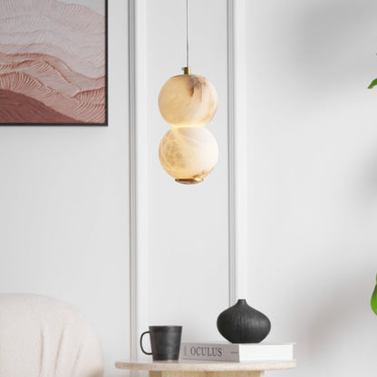 Warm Ambient Lighting Alabaster Pendant Light With Brass Stem