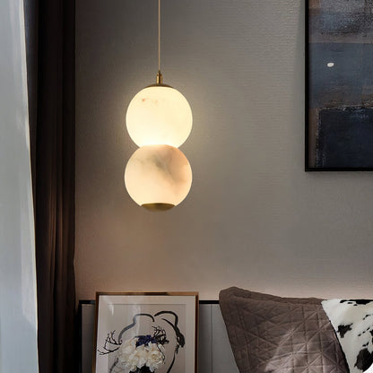Warm Ambient Lighting Alabaster Pendant Light With Brass Stem