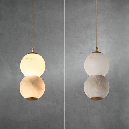Warm Ambient Lighting Alabaster Pendant Light With Brass Stem